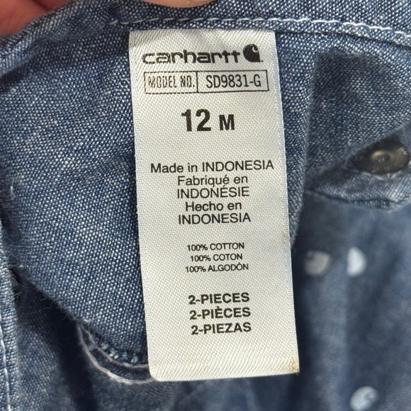 Carhartt‎ Baby Girl's Chambray Logo Shortall 12M Denim Overalls - Picture 8 of 8